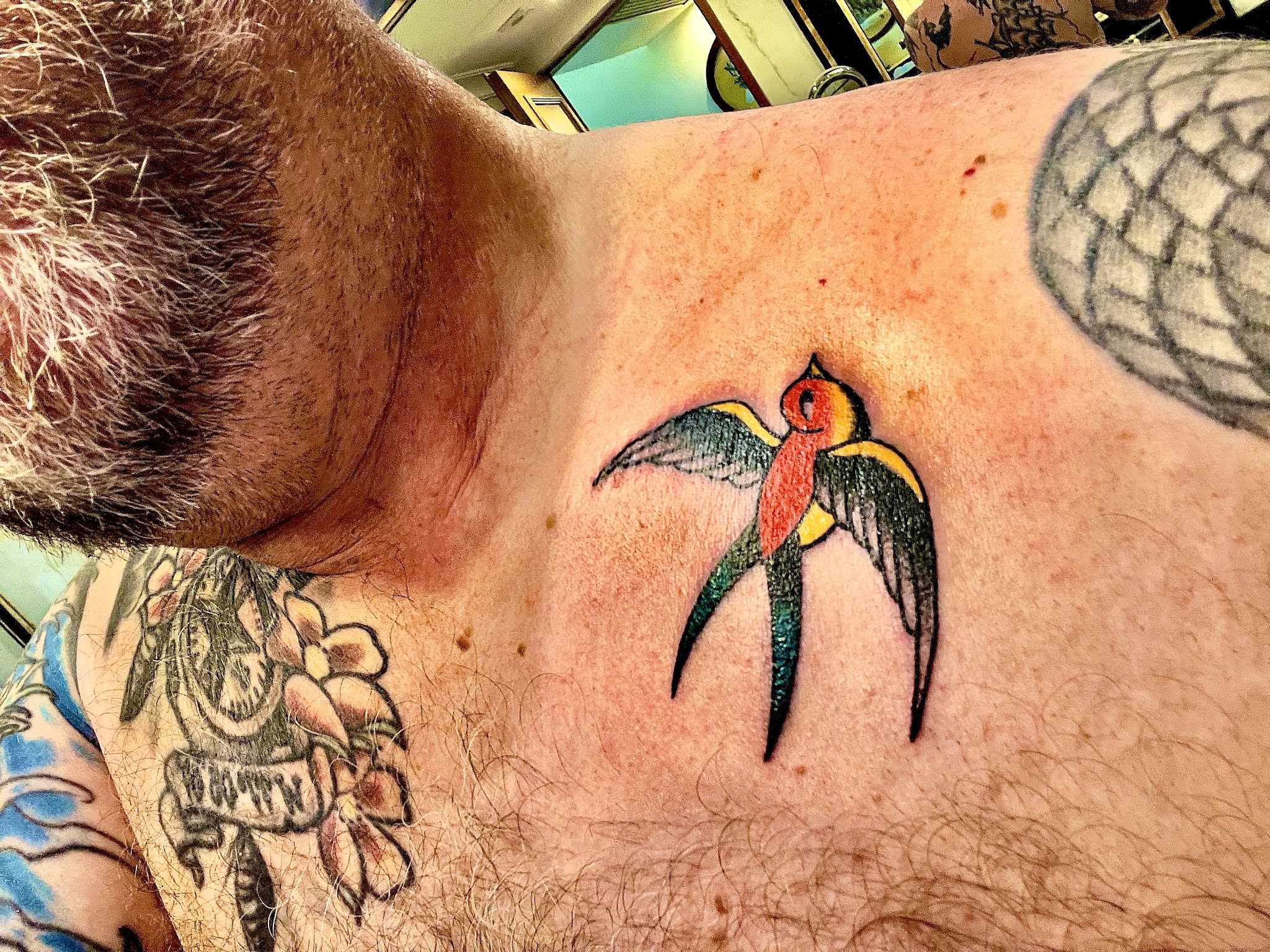 Tatuaggio traditional a colori con rondine